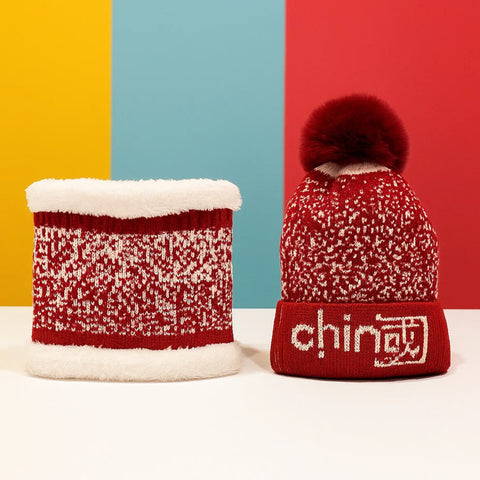 Wool Cap With Muffler - China Abstract - Red