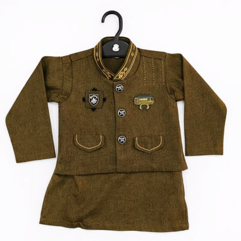 SM - 3 Pieces - Wash N Wear - Waist Coat Kurta Shalwar - Green - Square (0-6 Months)