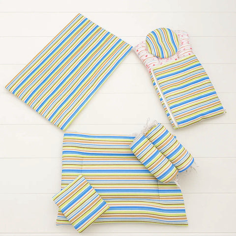 7 Pieces Velvet Bedding Set - Multi-Color Lining - Blue