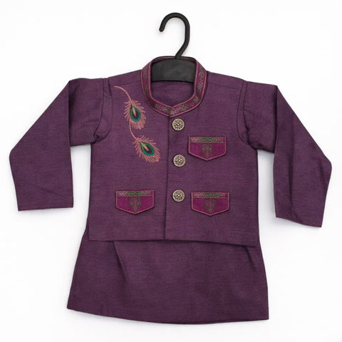 WG - 3 Pieces - Wash N Wear - Waist Coat Kurta Shalwar - Maroon - Flower Bail (0-6 Months)