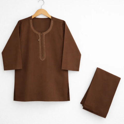 TBS - Cotton - Round Neck - Kurta Shalwar - Brown - 26