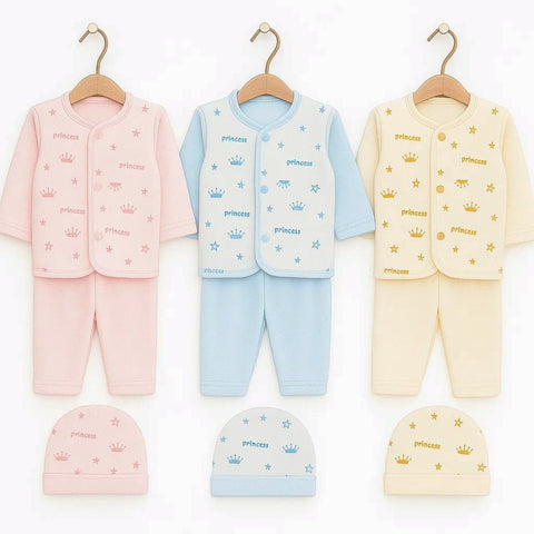 Fleece - 3 Pack - Newborn Night Suits - Pink Blue Yellow - Anchors - 25