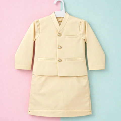 TBS - 3 Pieces - Wash N Wear - Waist Coat Kurta Trouser - Cream - 26