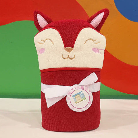 Little Alpaca - Hooded Bath Towel - Red - Fox