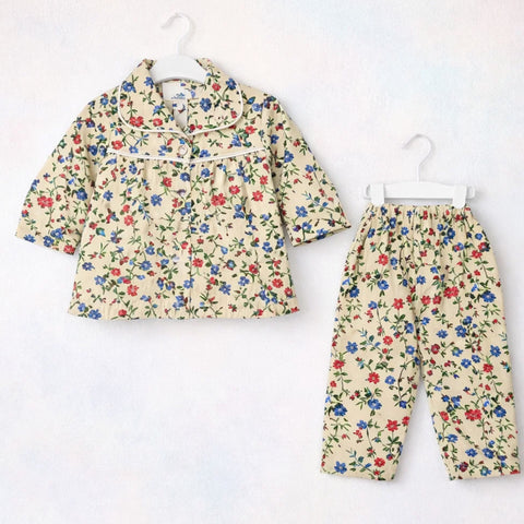 CC - Collar Night Suit - Cotton - Skin - Flowers & Leaves