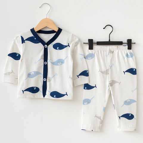 Night Suit - Cotton Jersey - Navy - Aquarium