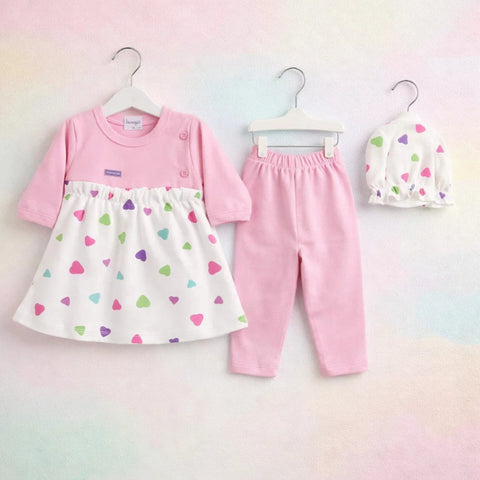 Charm - 3 Pieces - Newborn Frock Set - Pretty Flowers - Pink - Thailand