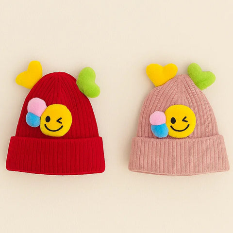 Pack of 2 - Woolen Caps - Red & Pink - Wink - 25