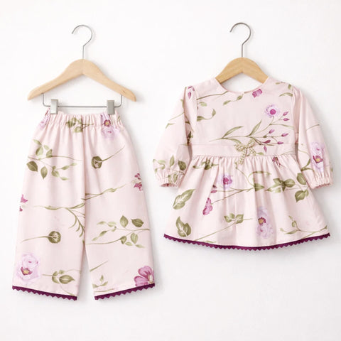 AG - 2 Pieces - Frock Set - Pink - Flower & Leaves